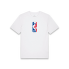 A white short-sleeve crewneck t-shirt featuring a vertical chest graphic styled like the NBA logo, with a white alien silhouette over red and blue sections and the text 'UFO'.