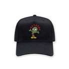 Black cap with a cartoon character and 'BELIEVE' text on a white background