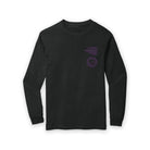 Black long-sleeve shirt with a small logo on the chest against a white background