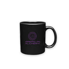 Black mug with purple 'American Alchemy' logo on a white background