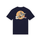 Navy blue t-shirt with graphic design and 'Alchemy' text on a white background